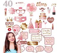 COSORO 38Pcs 40th Birthday Props Rose Gold, Floral Birthday Photo Booth Props Kit