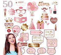 cosoro 38Pcs 50th Birthday Props Rose Gold,50th Birthday Decor for Women,50th Birthday Party Selfie Props,50th Photo Booth Props Kit Birthday Gifts for Women Ladies Her 50th Birthday Party Decor