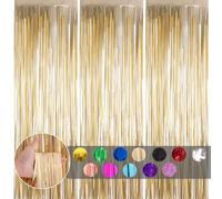 COSORO 3pcs Champagne Gold Metallic Tinsel Backdrop Party Foil Door Curtain,1 * 2m Glitter Fringe Curtain Wall,Shimmer Curtains Tassel Backdrop for Birthday Wedding Xmas Party Decoration
