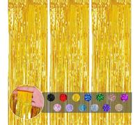 COSORO 3pcs Tinsel Curtain Gold Glitter Foil Door Curtain Party Backdrop,3.2ftx6.5ft Metallic Foil Fringe Curtain Streamers Shimmer Curtains Backdrop Decorations for Birthday New Year Christmas Party