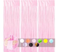 COSORO 3pcs Tinsel Foil Fringe Curtain, 3.2x6.5ft Pastel Pink Shimmer Backdrop Decorations for Girls Birthday, Unicorn Mermaid Easter Party