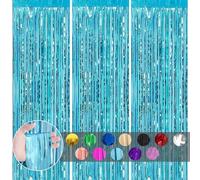 COSORO 3pcs Tinsel Glitter Foil Door Curtain, 3.2ftx6.5ft Foil Fringe Streamers Shimmer Tassel Backdrop Decorations for Boys Birthday Frozen Party