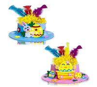 COSORO Easter Bonnet Decorations Kit,2Set Blue Pink Fun Handmade DIY Hats Craft Activity,Cartoon Cap Make Your Own Bonnet Hat