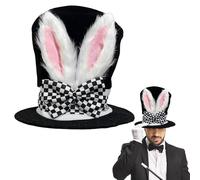 COSORO Easter Bunny Ears Hat with Bow for Kids Adult Rabbit Costume Accessory,Deluxe Bunny Ear Top Hat Rabbit Fancy Dress Costume Headwear Accessory for Men Women Easter Party Decorations Accessories