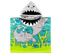 COSORO Green Shark Hooded Poncho Towel for Kids,60x90cm Kids Beach Towel Poncho Swimming Towels,Beach Robe Childrens Bath Towel Poncho for Swimming Pool,Childs Towel Bathrobe for Girls Boys Age 2-6