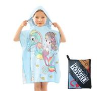 COSORO Hippocampus Hooded Poncho Towel for Kids,60x90cm Sand Free Quick Dry Thin Microfibre Beach With Bag,Swimming Warm Wrap Changing Robe Bath,Childs Travel for Girls Boys Age 2-6