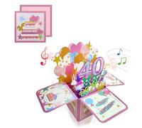 COSORO Pink 3D Pop Up 40th Musical Birthday Card for Women Her Birthday Gifts,Singing Blowable Candle Light Up Happy 40th Birthday Cards for Female Mum Wife Ladies Daughter Sister Niece Friend Partner