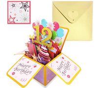 cosoro Pink Gold Pop Up 12th Birthday Card for Girls Her 12 Years Birthday Gifts,Kids 12th Birthday 3D Pop-Up Greeting Card with Note and Envelope for Grandpa Daughter Sister Friend Partner