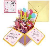 cosoro Pink Gold Pop Up 14th Birthday Card for Girls Her 14 Years Birthday Gifts,Kids 14th Birthday 3D Pop-Up Greeting Card with Note and Envelope for Grandpa Daughter Sister Friend Partner