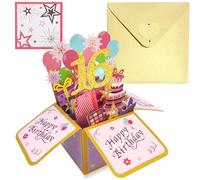 cosoro Pink Gold Pop Up 16th Birthday Card for Girls Her 16 Years Birthday Gifts,Kids 16th Birthday 3D Pop-Up Greeting Card with Note and Envelope for Grandpa Daughter Sister Friend Partner