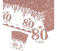 COSORO Rose Gold Happy 80th Birthday Table Cloth - 137*274cm Plastic Tablecloth for Women's Birthday Decorations - Table Cover for Adults