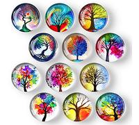 COSOW 12Pcs Glass Strong Magnetic Refrigerator Magnet Fridge Sticker - Round Life Tree Glass Fridge Decoration, Office Whiteboard Magnet For Cabinet, Dishwasher, Cabinet And Locker