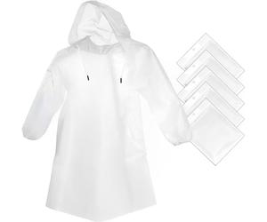 Cosowe Disposable Rain Ponchos, 5 Pack Adults Emergency Raincoats Waterproof Ponchos Transparent Lightweight Rain Coats with Drawstring Hood for Disney, Festivals, Camping, Fishing