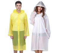 Cosowe Rain Ponchos for Adults, Reusable Raincoats for Women and Men, Emergency Rain Jacket with Hood for Disney, Camping, Outdoor Hiking (1 White + 1 Yellow)