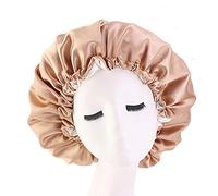 Cospack Satin Sleep Cap - Extra Large Double Layer Reversible Adjustable Satin Sleep Cap (Champagne + Beige)