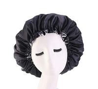 Cospack Satin Sleep Cap - Extra Large Double Layer Reversible Adjustable Satin Sleep Cap for Sleeping Hair - Black+Silver