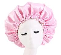 Cospack Silk Satin Bonnet Sleep Bonnet Cap - Extra Large Double Layer Reversible Adjustable Satin Cap for Sleeping Hair Bonnet (Pink+Beige)