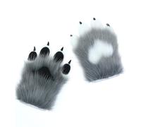 トクとユウ Cosplay Animal Claw Gloves Cat Wolf Dog Fox Paws Claws Gloves Furry Claw Gloves Warm Plush Glove Costume Claw (Grey White Black)