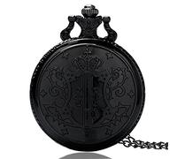 Cosplay Anime Kuroshitsuji Black Butler Silver Quartz Pocket Watch Sebastian Ciel Necklace Pendant Boy Men Gift,Black