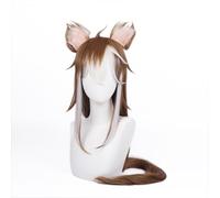 Cosplay Anime Synthetic Wig, Brown mix White Long Hair Wig Anime Straight Hair Costume Wig with Bangs and two Ears