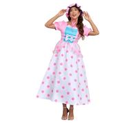 Cosplay Costumes for Anime Little Bo Peep for Women with Pink and Blue Bonnet Adult Polka Dot Skirt Dress Halloween Shepherdess Outfit