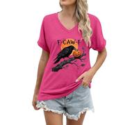 Cosplay Costumes for Women Halloween Fall T-Shirt Short Sleeve Tee Shirt Spooky Family Thanksgiving Ghost Hocus Pocus Women's Bloody Casual Party Skull Pullover Tops T Shirts, Hot Pink, L