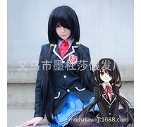 Cosplay Date Will Become a Big Battle, Sakae, Three Inclined Liu Hai Black Double-Horse Tail Header Cosplay Anime Wig Coser