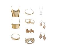 Cosplay.fm 12 Pcs Gr oddess Costume Accessories Set Golden Laurel Leaf Crown Upper Arm Cuff Coil Bracelet Pearl Leaf Dangle Earring Necklace Gold Tube Top Cosplay Party Jewelry Set, M, Metal, No