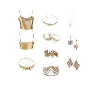 Cosplay.fm 12 Pcs Gr oddess Costume Accessories Set Golden Laurel Leaf Crown Upper Arm Cuff Coil Bracelet Pearl Leaf Dangle Earring Necklace Gold Tube Top Cosplay Party Jewelry Set, Gold, XL