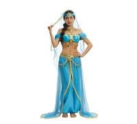 Cosplay.fm Women Arabian Princess Costume Deluxe Cosplay Outfit Top Pants with Full Accessories, Blue, Small