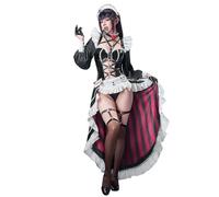Cosplay.fm Women Victory Game Cosplay Costume Goddess Coffee Maid Cosplay Costume Bodysuit with Apron and Hair Band, Black, XL