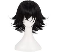 COSPLAY High Rise Invasion Sniper Mask Wig, Black Short Wig, Short, Layered Hair