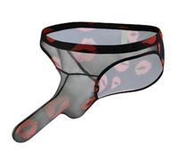 Cosplay Mankini for Men Lip Print Pattern Sexy UK Hot Funny Men's Thongs G Strings Long U Bulge Pouch Low Waist Tanga Costume Underwear Lingerie Briefs for Carnival Party Fancy Stretchy G-String