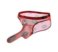 Cosplay Mankini for Men Lip Print Pattern Sexy UK Hot Funny Men's Thongs G Strings Long U Bulge Pouch Low Waist Tanga Costume Underwear Lingerie Briefs for Carnival Party Fancy Stretchy G-String