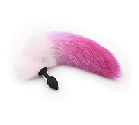 Cosplay Toy Long Fox Tail Metal/Silicone Plug Fox Tail Body Wand Massage (Rose/Silicone)