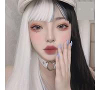 Cosplay Wig 33 cm / 60 cm Lolita Wigs with Fringe Black and White Mixed Long Straight Hair Costume Party Cosplay Wigs for Women 33 cm
