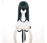 Cosplay Wig Anime Costume 44 Inches Long Dark Green Straight Detachable Bow Wigs for Women Halloween Family Party