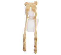 Cosplay Wig Anime Costume with Blonde Yellow Long and Couple of Buns Curly Wigs for Women Halloween Family Party