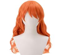 Cosplay Wig, Curly Hair, Wig, Heat Resistant, Long Wave, Ladies, Gal Series, Anime (Nami Orange, 60cm)
