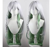 Cosplay Wig for The Greater Silver and Green Braid Ponytail Long Hair Synthetic Fabric Anime Wigs for Women Comic Con, Cosplay Show, Halloween