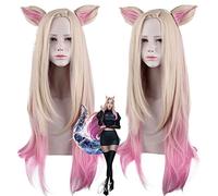 Cosplay Wig LOL KDA Ali yellow gradient pink long hair ears