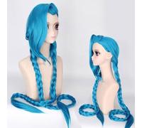 Cosplay Wig Long Blue Braids with Wig Cap for Jinx for Arcane for League of Legends, Sky Blue, Long Pigtails Wig with Bangs with Wig Cap Role Play Halloween Props Accessories