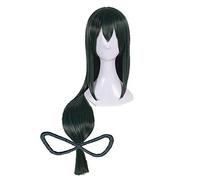 Cosplay Wig Men Women Costume Wigs Anime My Hero Academia Asui Tsuyu Role Playing Synthetic Dark Green Hair Wigs for Party Halloween Christmas(Asui Tsuyu)