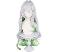 Cosplay Wig,Party Wigs,Fancy Dress Wig, Green and Gray Gradient Long Hair Wig Anime Straight Hair Costume Wig with Bangs and Braid