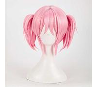 Cosplay Wig,Puella Magi Madoka Magica Madoka Kaname Cosplay Wig,Two Ponytails Short Pink Wig,with Free Wig Cap,Halloween Costume Cosplay,for Christmas Carnival party(Color:Style 2)