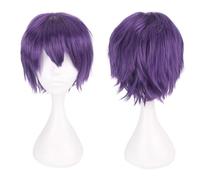 Cosplay Wig Short Hair Fluffy Synthetic Hair 11.8 inch Men Women Halloween Party Wig Anime Costume Wig For Men Boy (Purple)