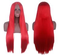 Cosplay Wig Universal Split Scalp Black Long Straight Hair 80CM Anime Wig Color: Red Center Split