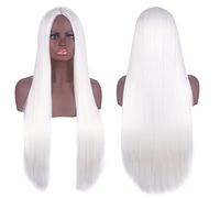 Cosplay Wig Universal Split Scalp Black Long Straight Hair 80CM Anime Wig Color: White Center Split