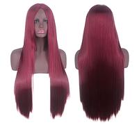 Cosplay Wig Universal Split Scalp Black Long Straight Hair 80CM Anime Wig Color: Wine Red Center Split