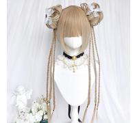 Cosplay Wigs for Women Short Flower Buns Ponytails with Cute Detachable Long Three-Strand Braid Pigtails Lolita Wig for Halloween Christmas (Gold)
